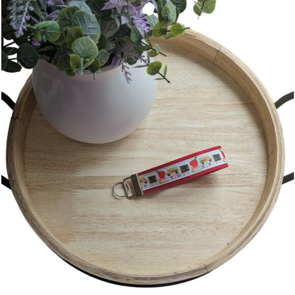Keychain Wristlet School Teacher Fabric Key FOB Apples Pencils Bus Gift Educator - Picture 2 of 7